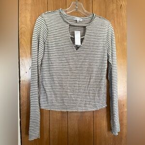 FITZ & EDDI NWT medium Striped Long Sleeve Top lightweight preppy neutral shirt